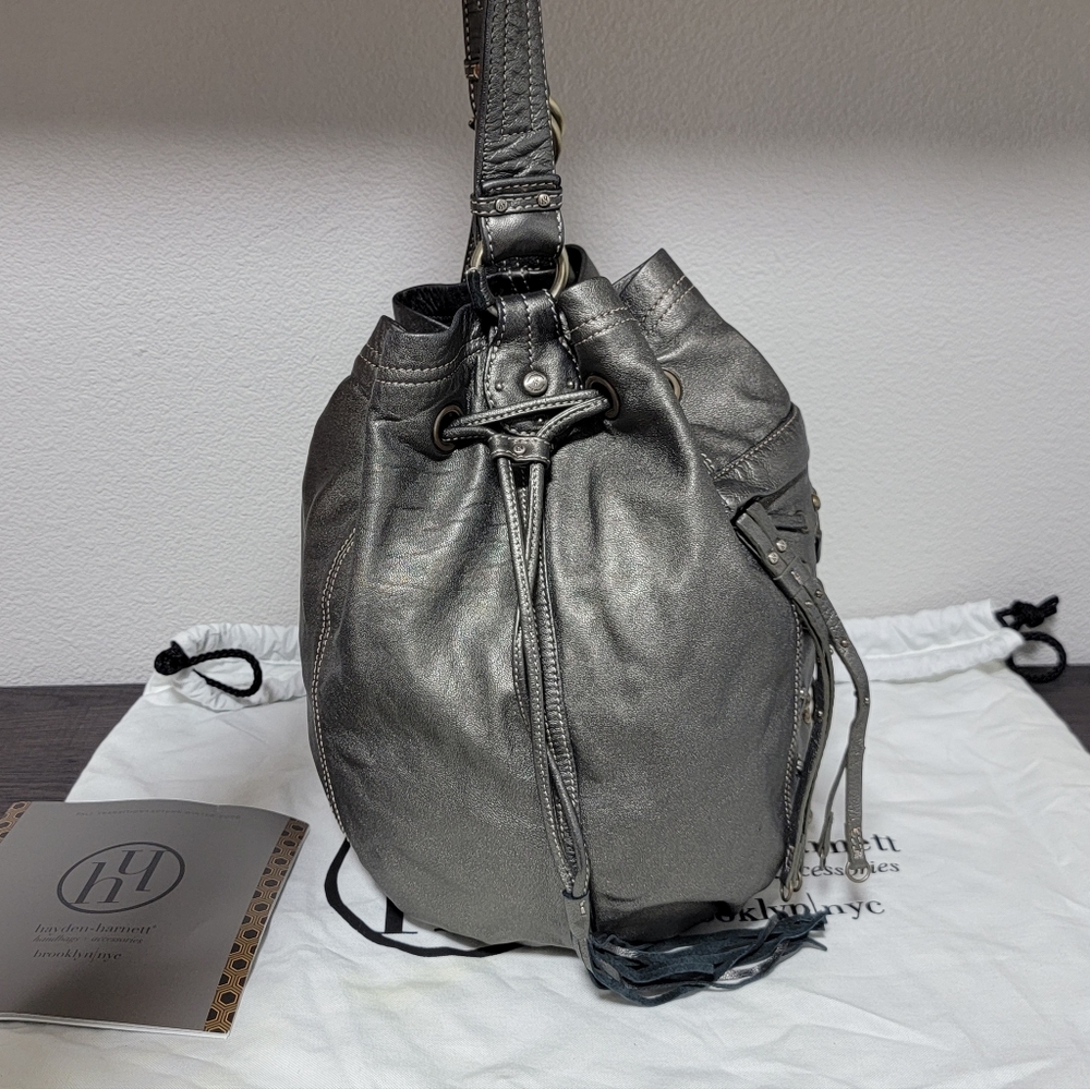 Hayden Harnett Salina Drawstring Pewter Bucket Shoulder Bag NWT - Picture 4 of 6
